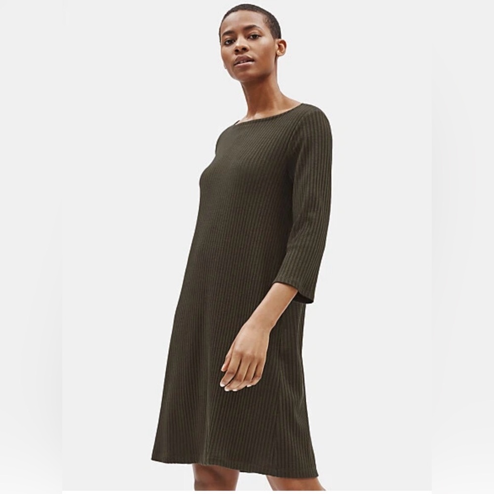 Eileen Fisher Woodland Bateau Neck Knee-Length Dress in size Large